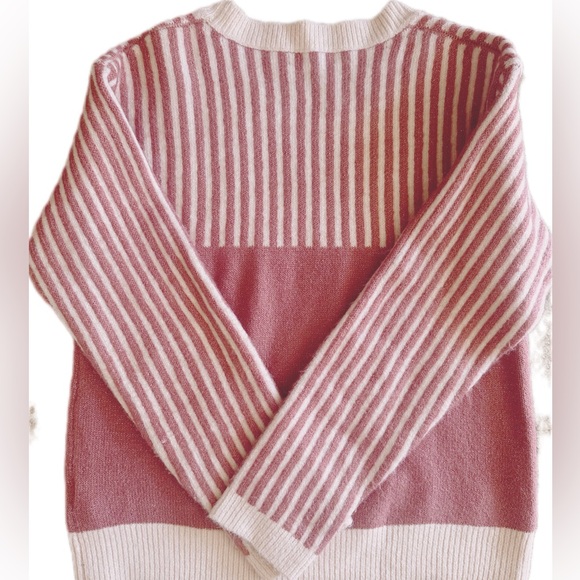FRNCH Chic Blush and Ivory with shiny sparkle thread Striped Sweater - Picture 2 of 7